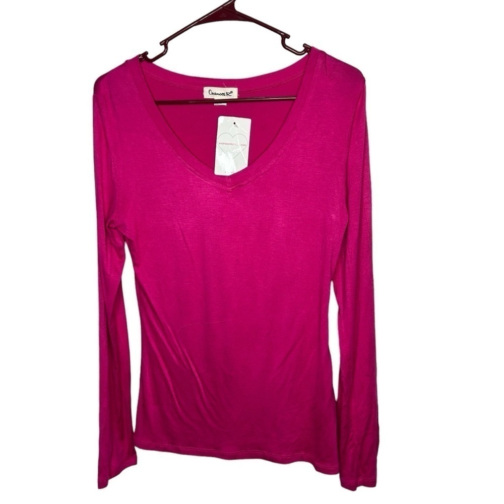 New Chances R Women’s Long Sleeve V Neck Pink Shirt Large BNWOT